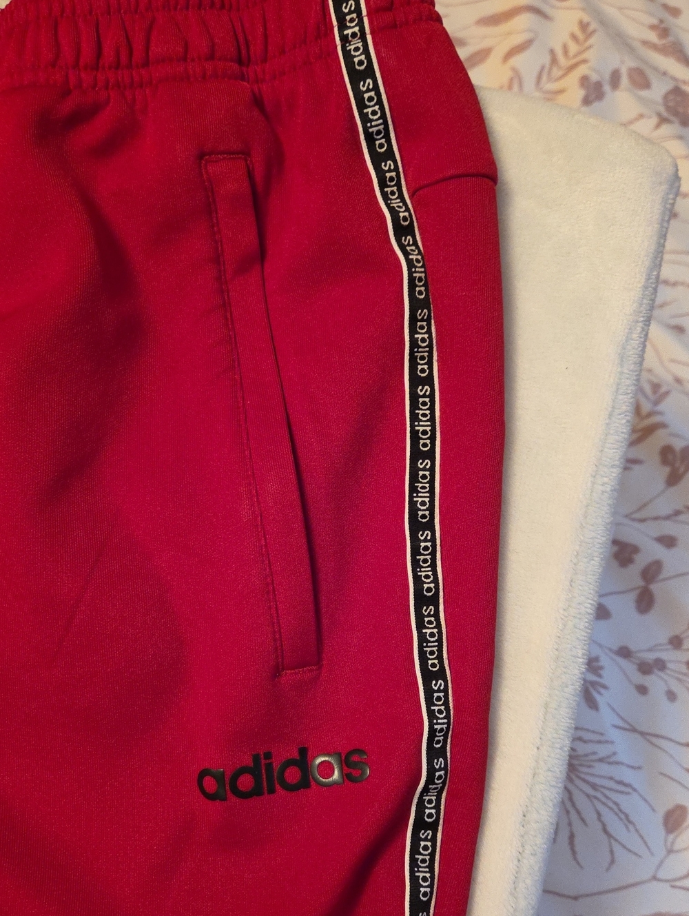Mens Adidas Red Track Pants with Side Tape- Slim Fit